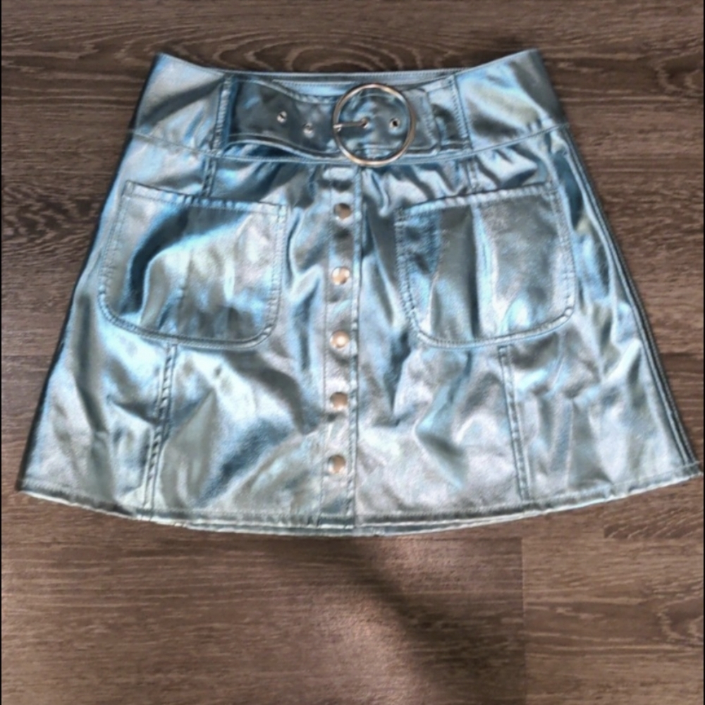 Iridescent blue mini skirt